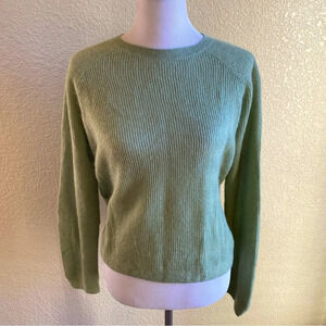 Vince Mohair Wool Ribbed Fine Knit Sweater Round Neck Sage Green: Large